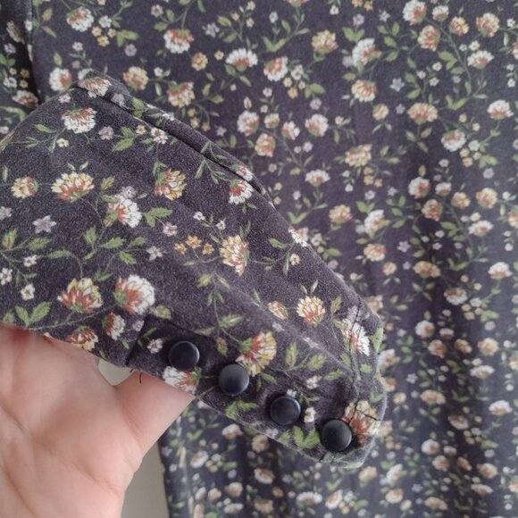 Sezane Felicia Dress XS Black Floral Long Sleeve Midi Dress Soft Stretch Fabric - Picture 9 of 13